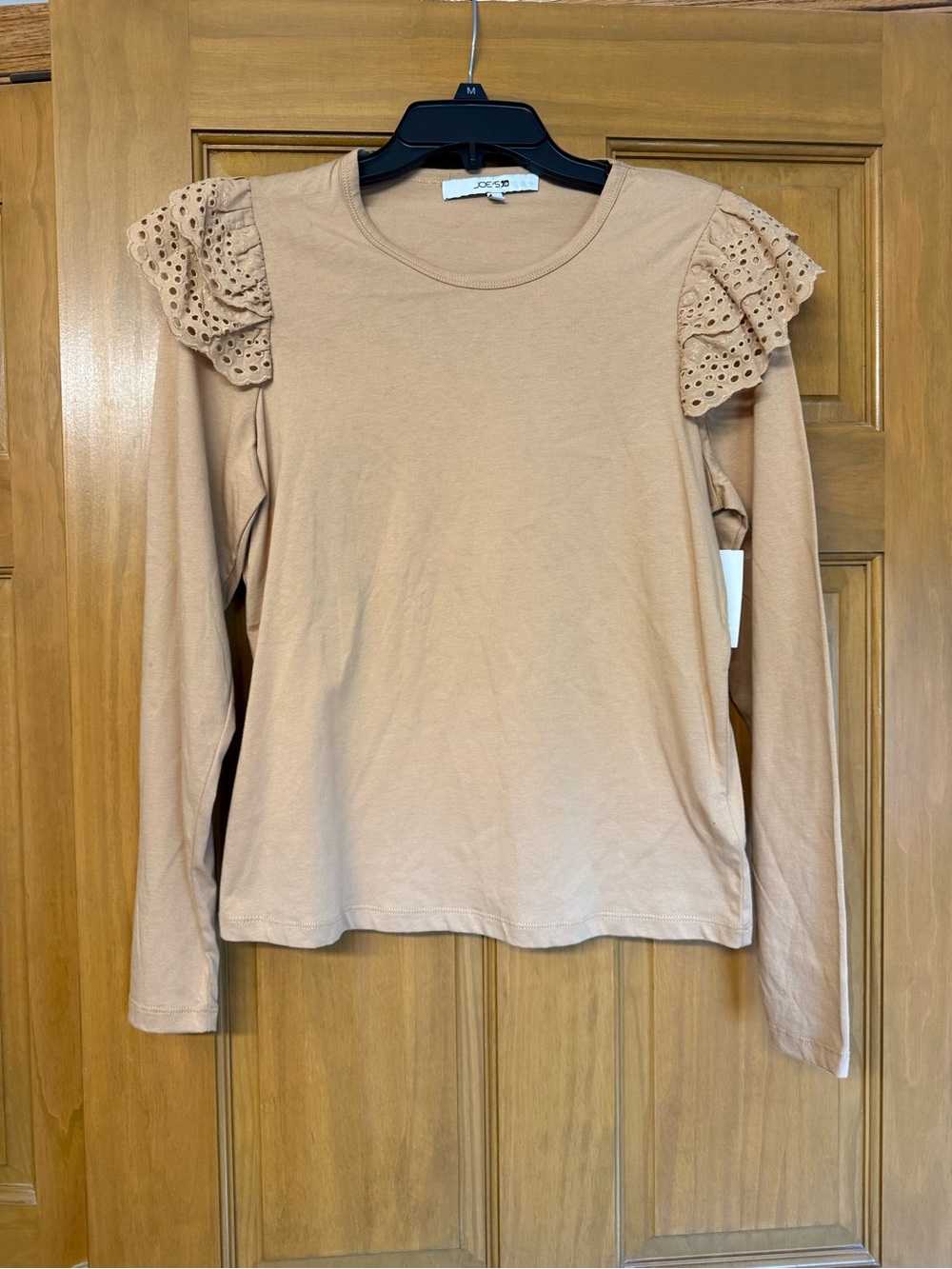 NWT Joe's Jeans Long Sleeve Eyelet Ruffle Shoulder Top - Tan